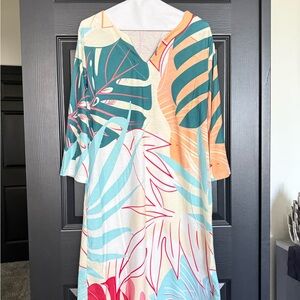 Source Unknown Multicolor Tropical Long Sleeve Dress